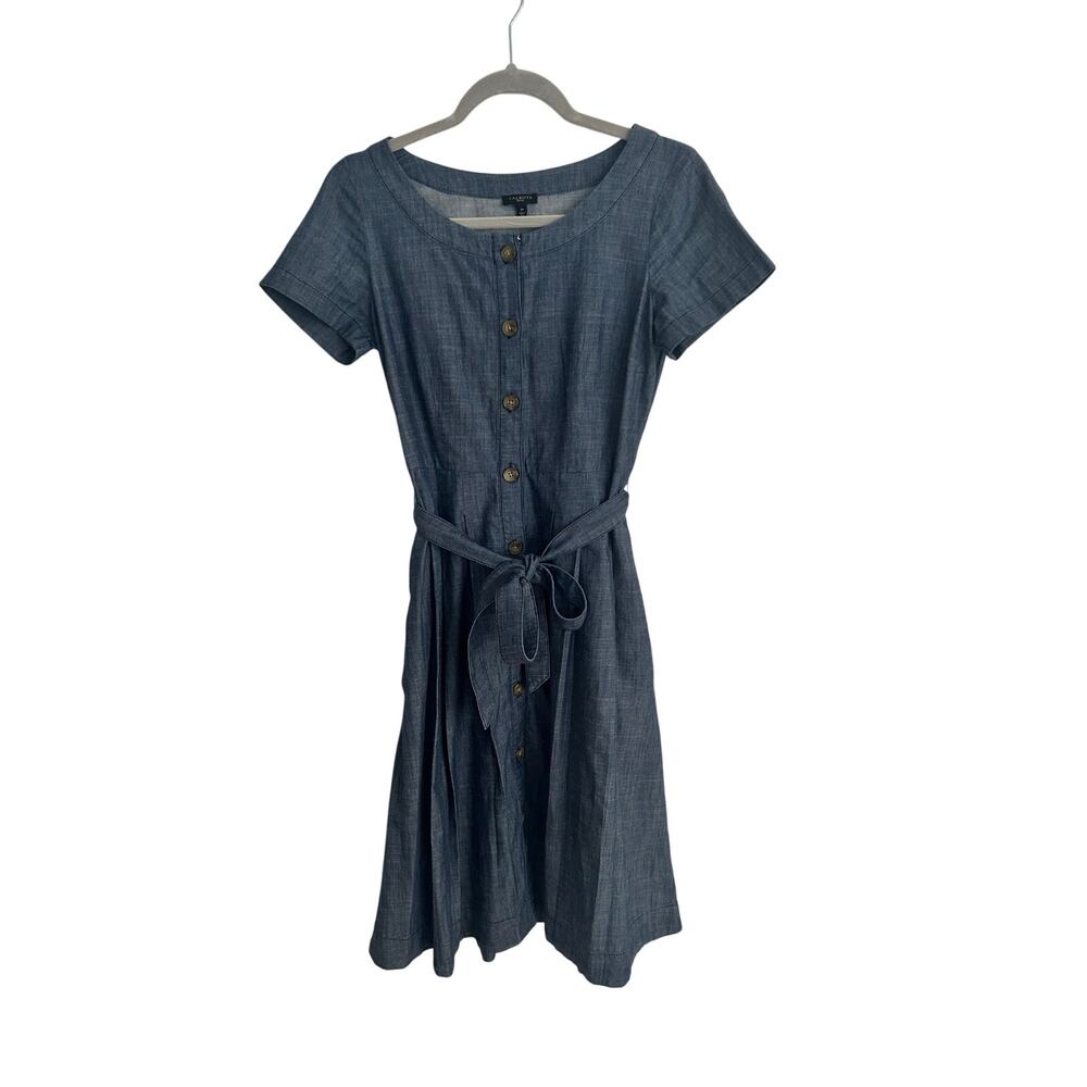 Talbots Denim Button Front Fit and Flare Dress Size 2P Classic Vibes XC - Picture 2 of 5